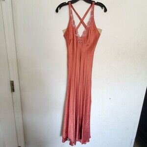 Victoria's Secret Vintage Gold Label 100% Silk Cross Back Long Gown Slip Dress